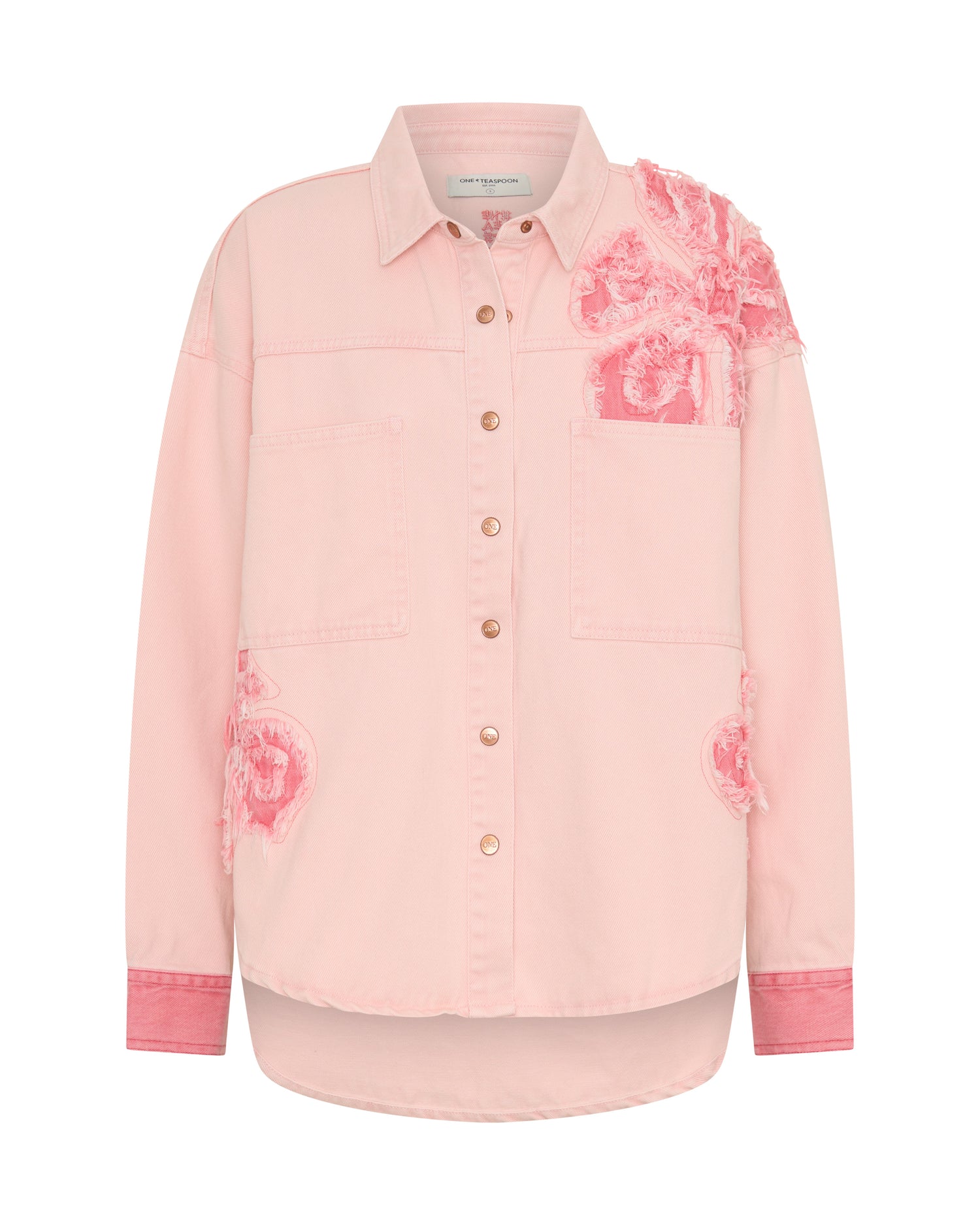 Frayed Daria Denim Shacket - Pink Petal