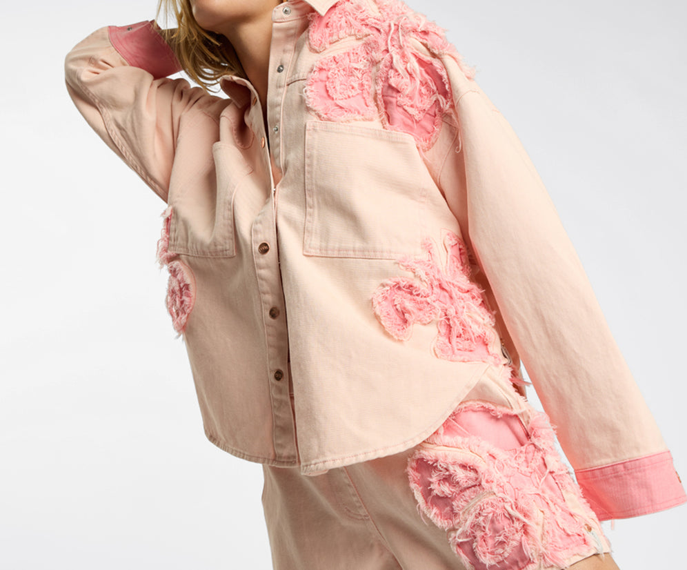 Frayed Daria Denim Shacket - Pink Petal