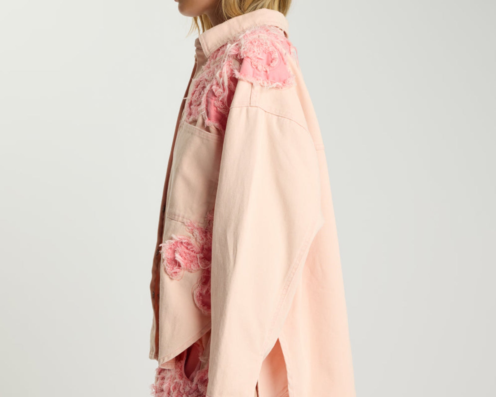 Frayed Daria Denim Shacket - Pink Petal
