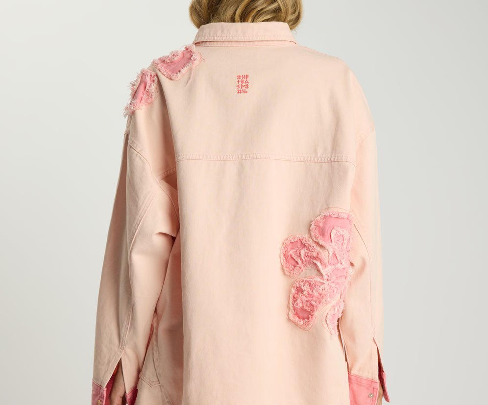 Frayed Daria Denim Shacket - Pink Petal