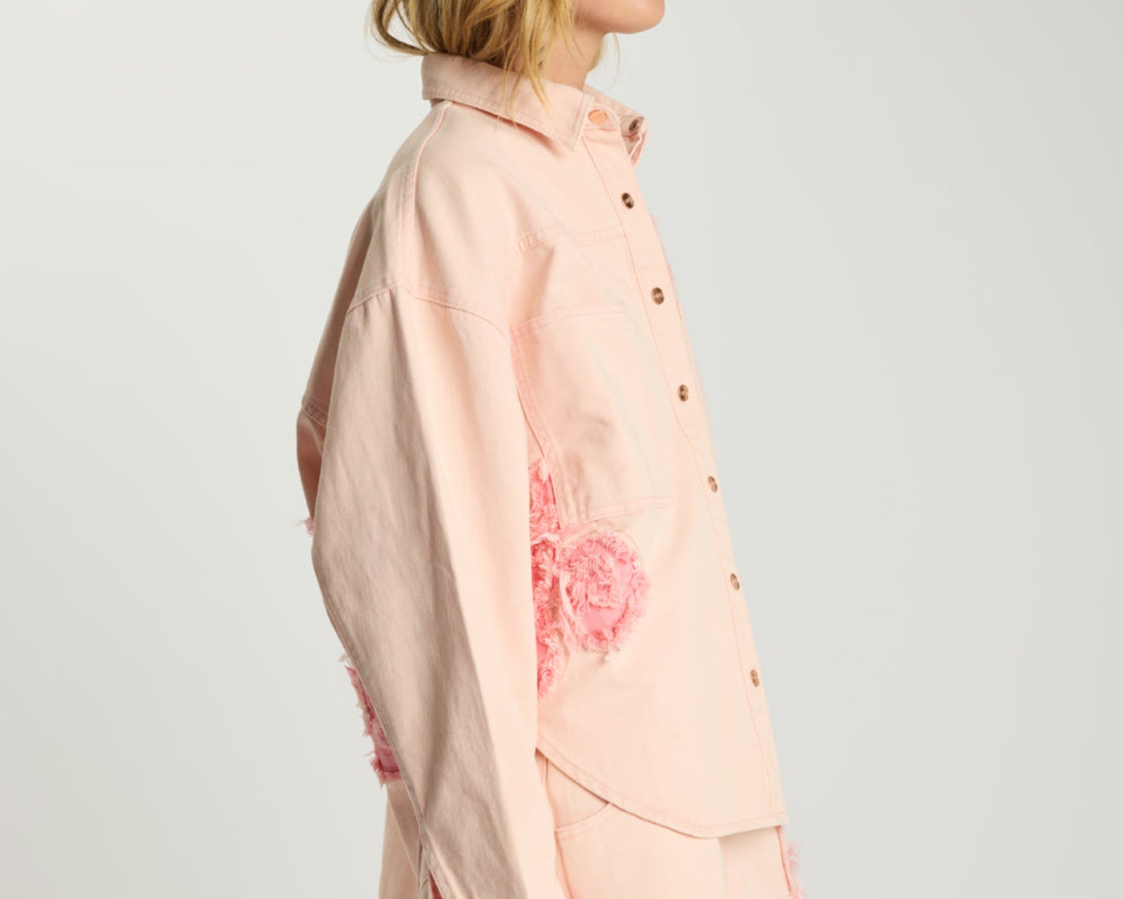 Frayed Daria Denim Shacket - Pink Petal