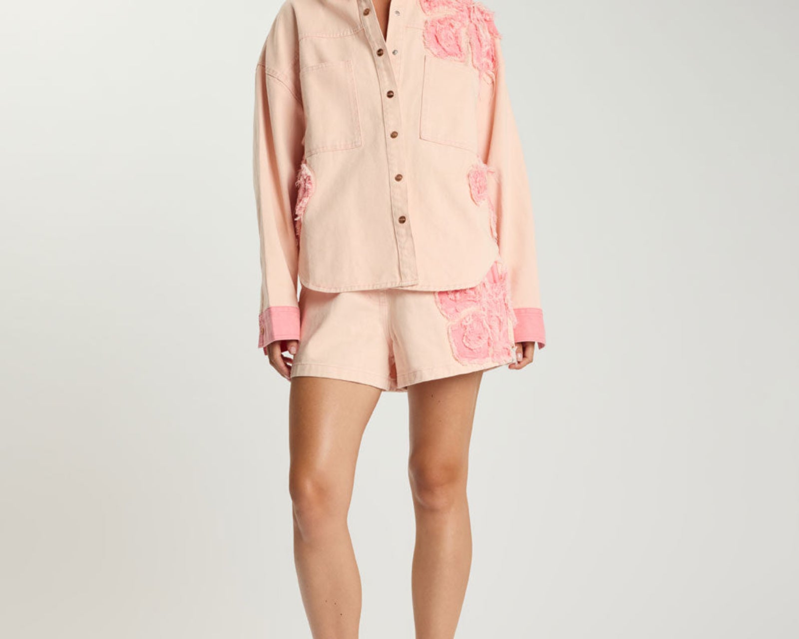 Frayed Daria Denim Shacket - Pink Petal