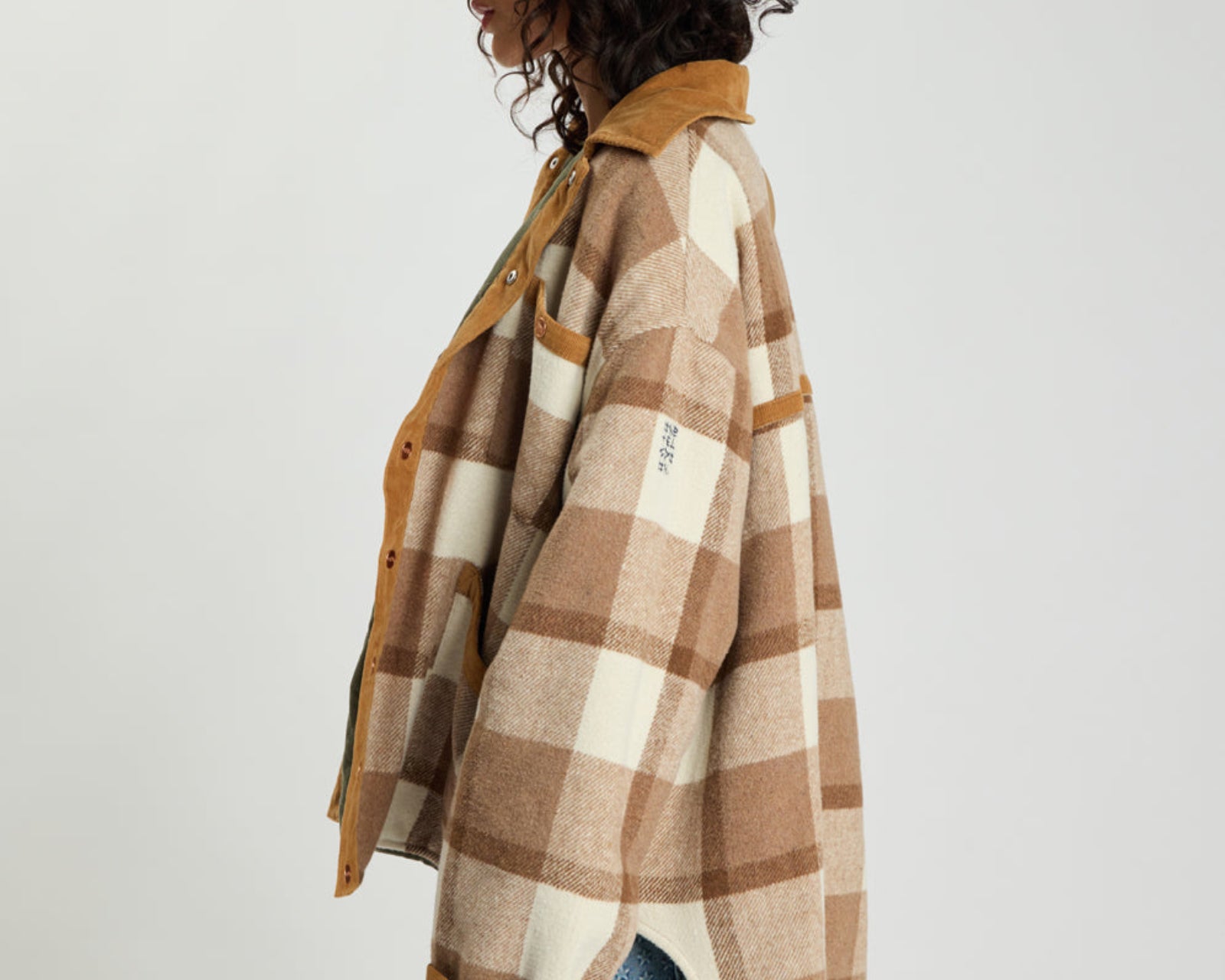 Vintage Padded Oversized Fleece Jacket - Tan Check