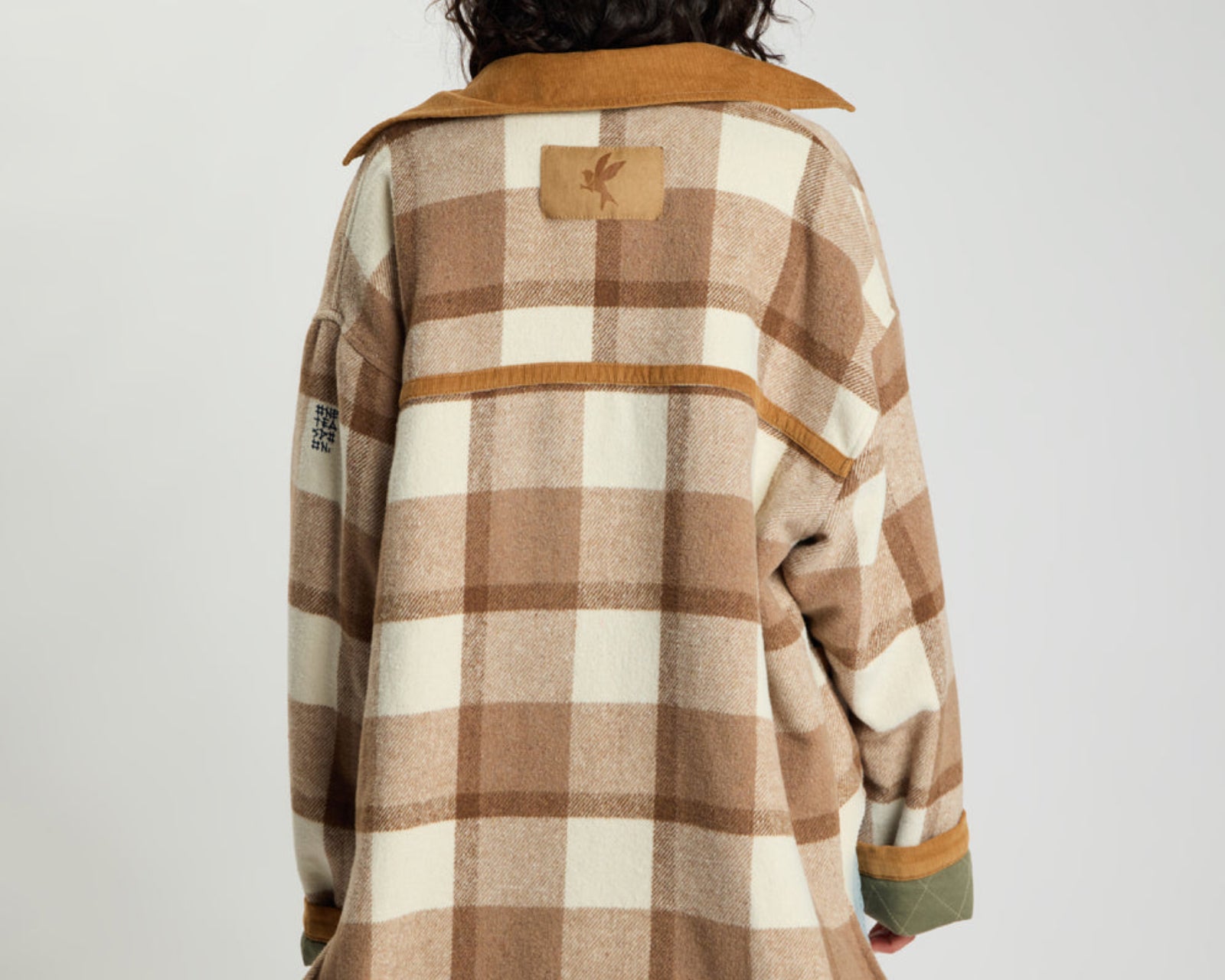 Vintage Padded Oversized Fleece Jacket - Tan Check