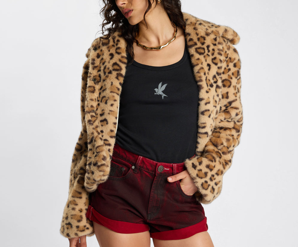Catwalk Cropped Faux Fur Jacket - Leopard Print