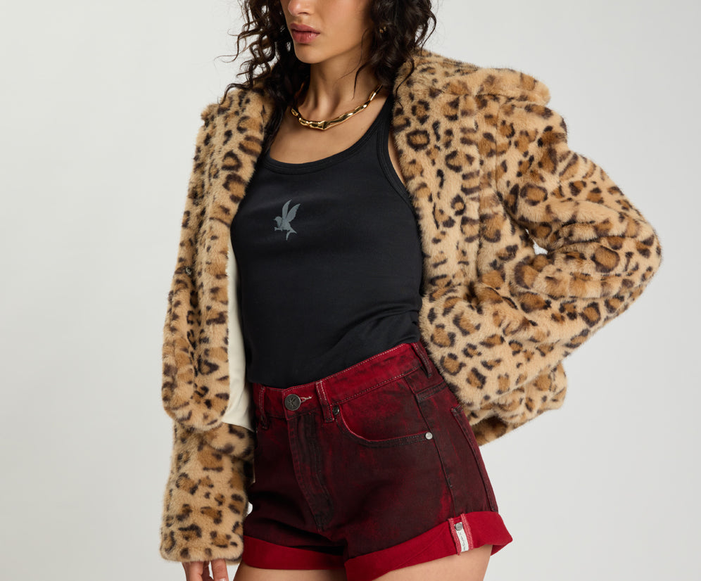 Catwalk Cropped Faux Fur Jacket - Leopard Print