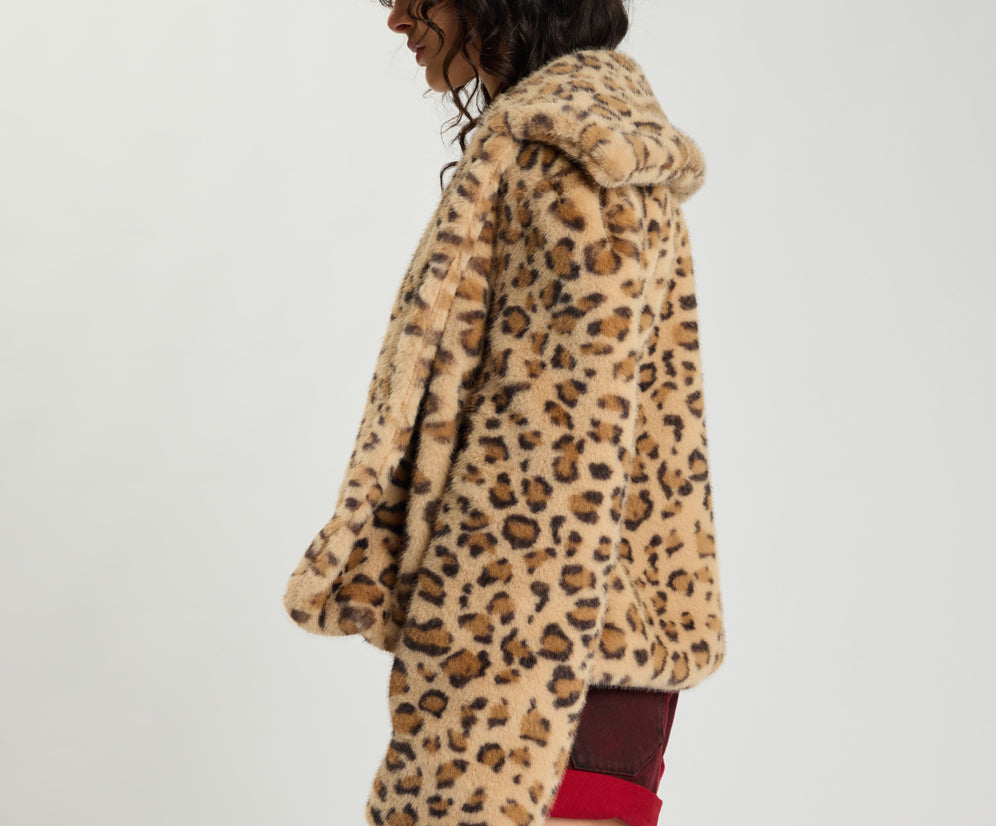 Catwalk Cropped Faux Fur Jacket - Leopard Print