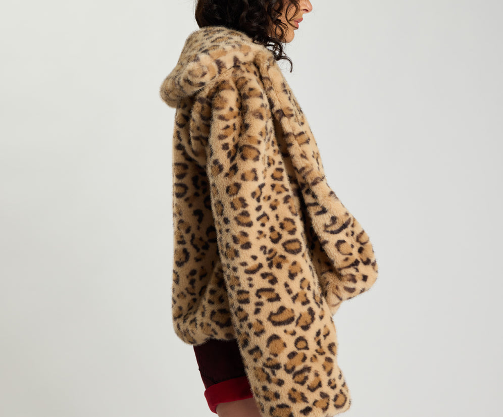 Catwalk Cropped Faux Fur Jacket - Leopard Print
