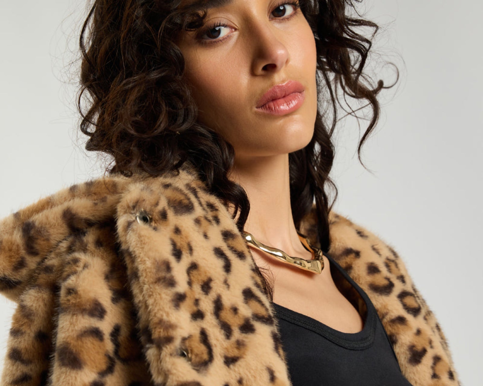 Catwalk Cropped Faux Fur Jacket - Leopard Print