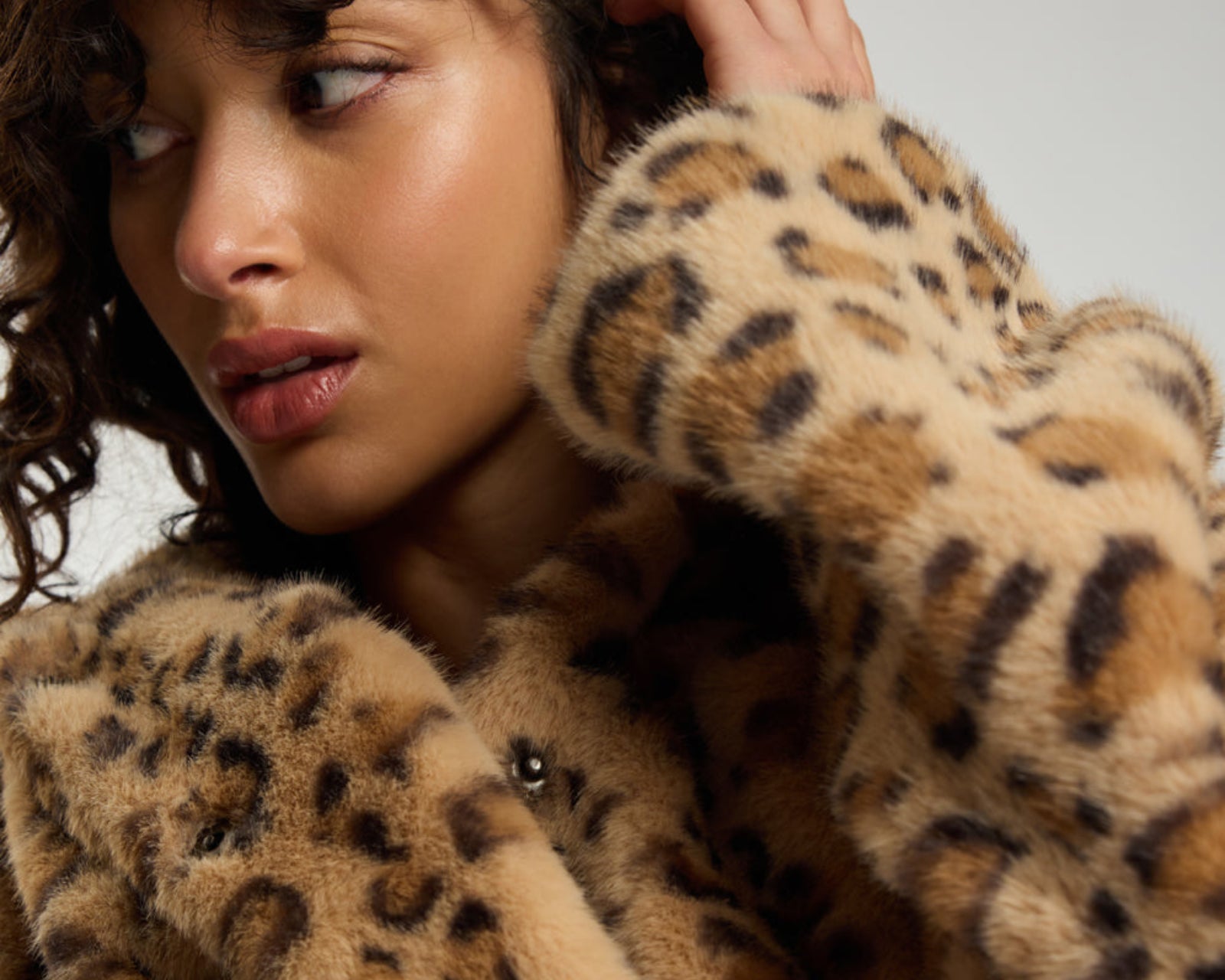 Catwalk Cropped Faux Fur Jacket - Leopard Print