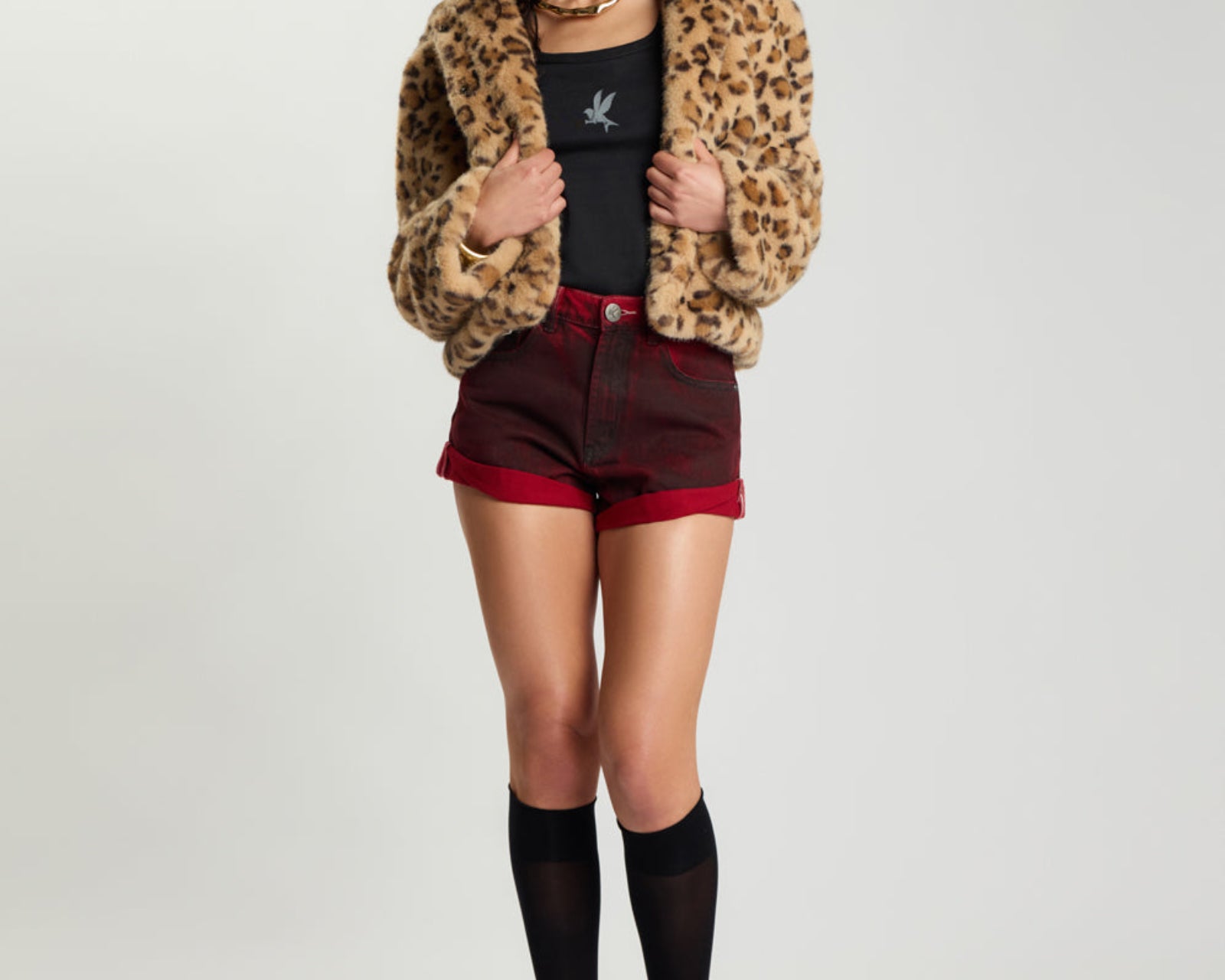 Catwalk Cropped Faux Fur Jacket - Leopard Print