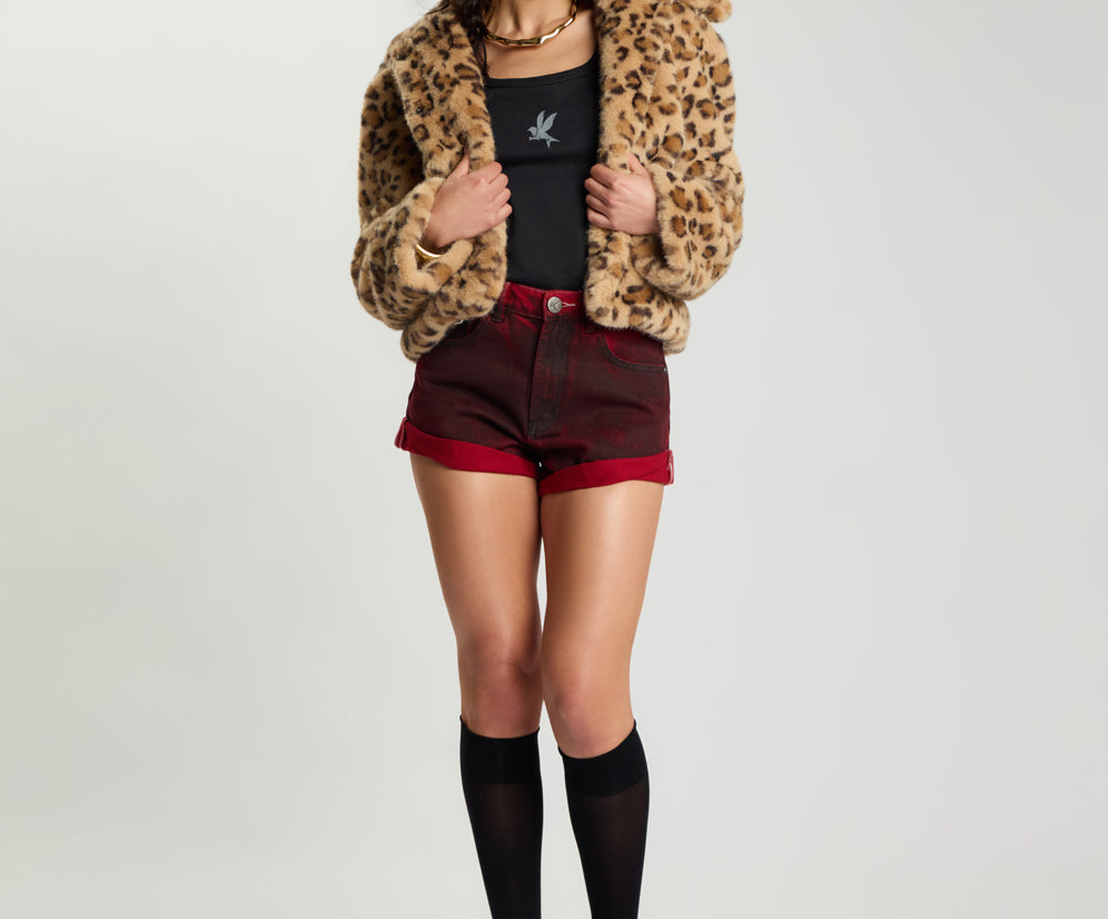 Catwalk Cropped Faux Fur Jacket - Leopard Print