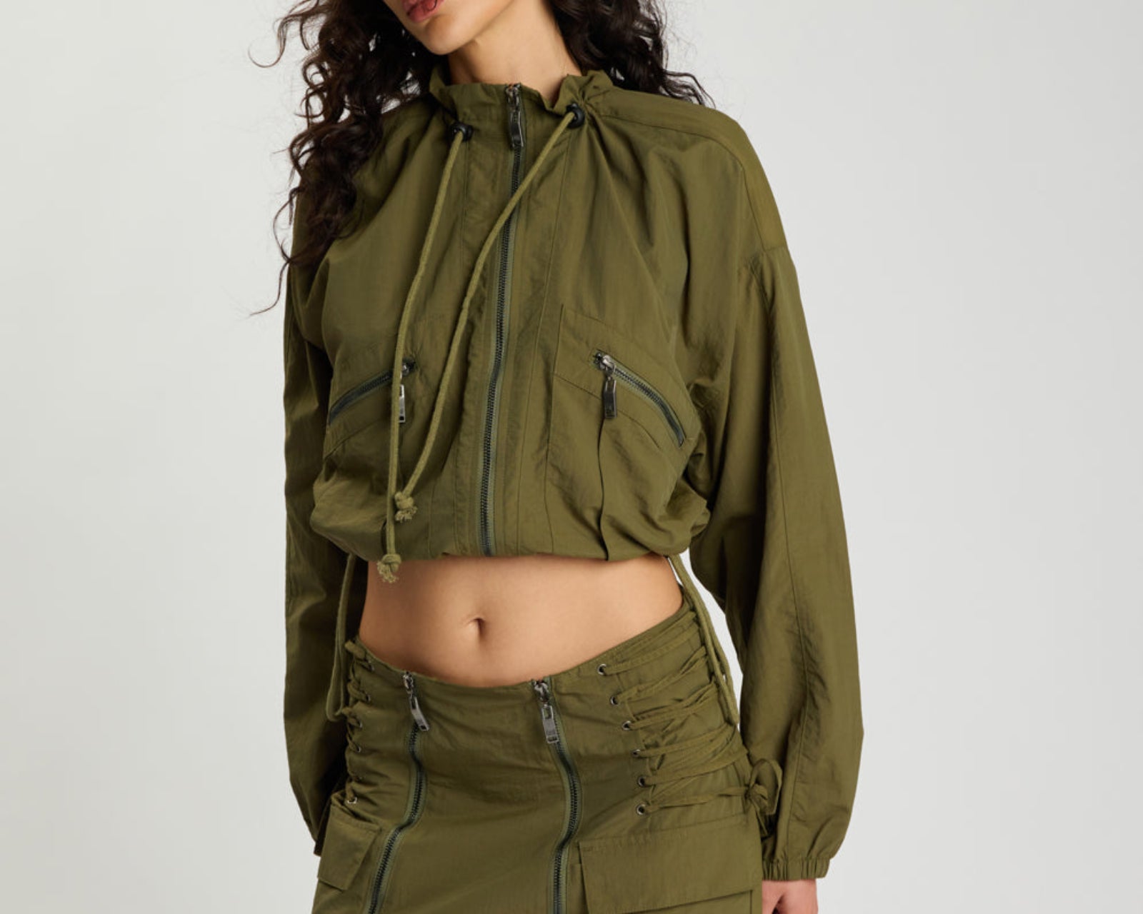 Drift Cropped Bubble Hem Jacket - Khaki