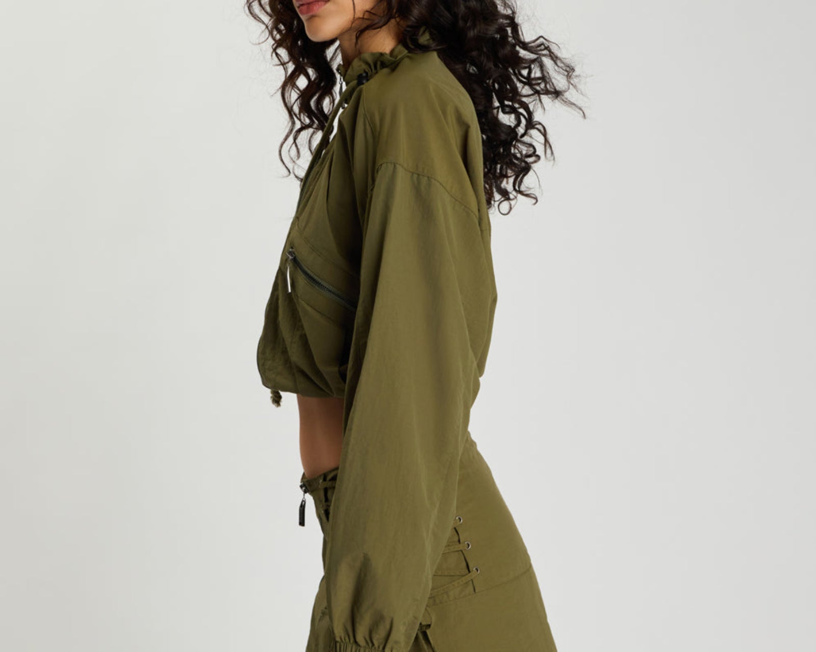 Drift Cropped Bubble Hem Jacket - Khaki