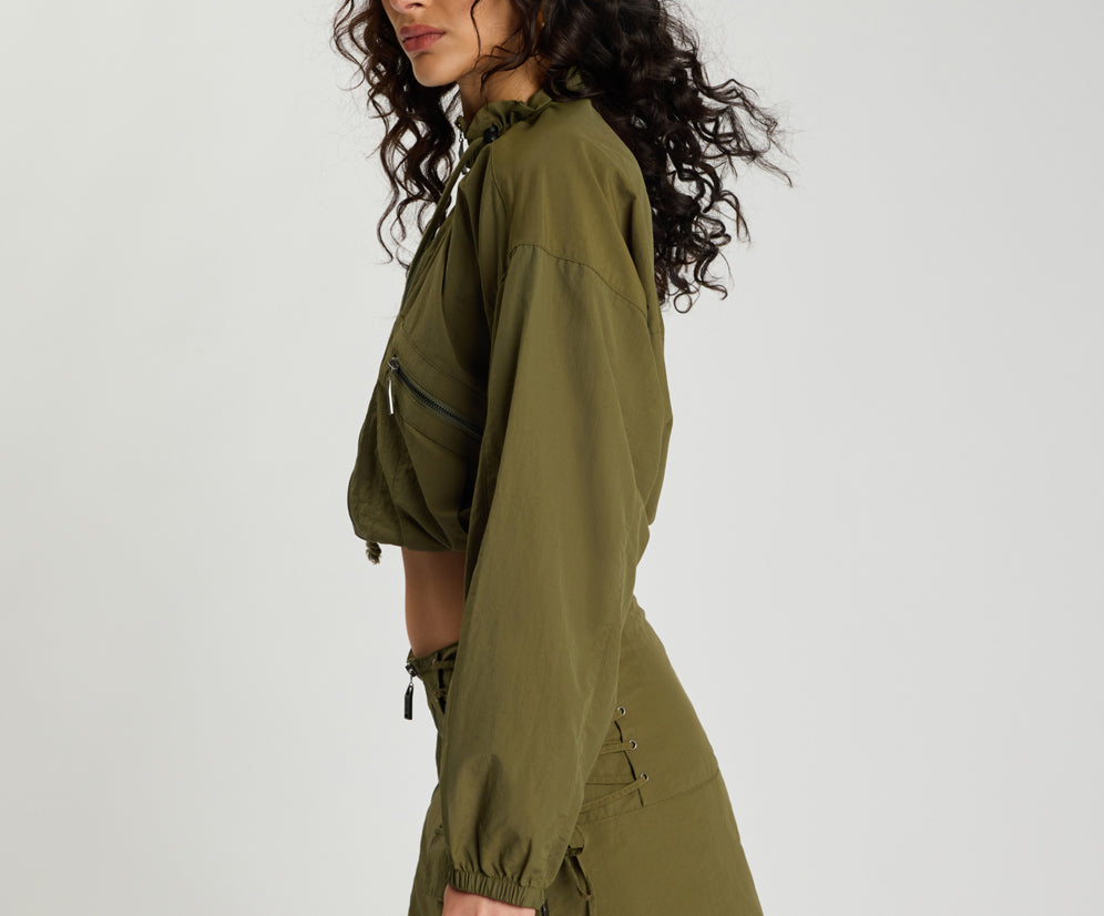 Drift Cropped Bubble Hem Jacket - Khaki