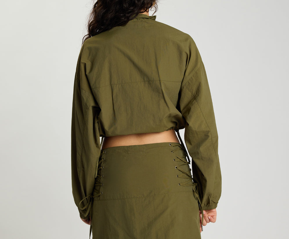 Drift Cropped Bubble Hem Jacket - Khaki