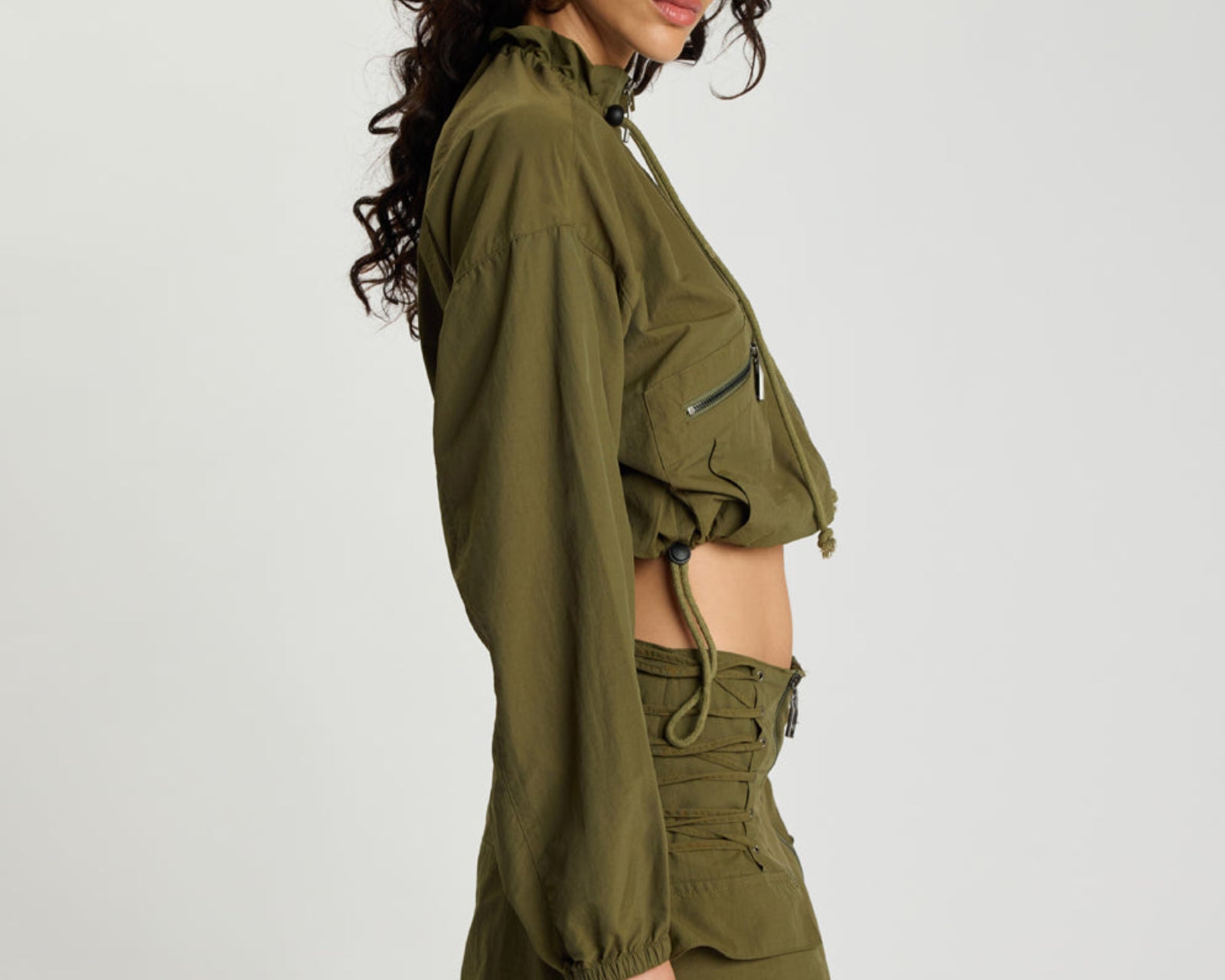 Drift Cropped Bubble Hem Jacket - Khaki