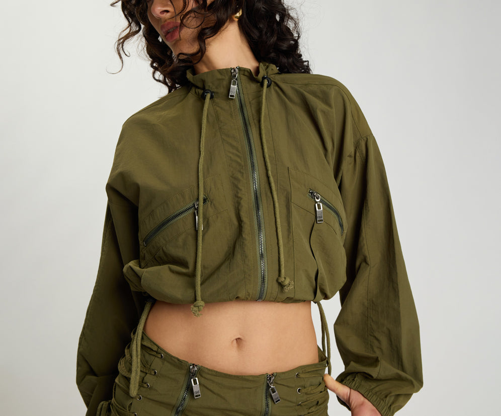 Drift Cropped Bubble Hem Jacket - Khaki