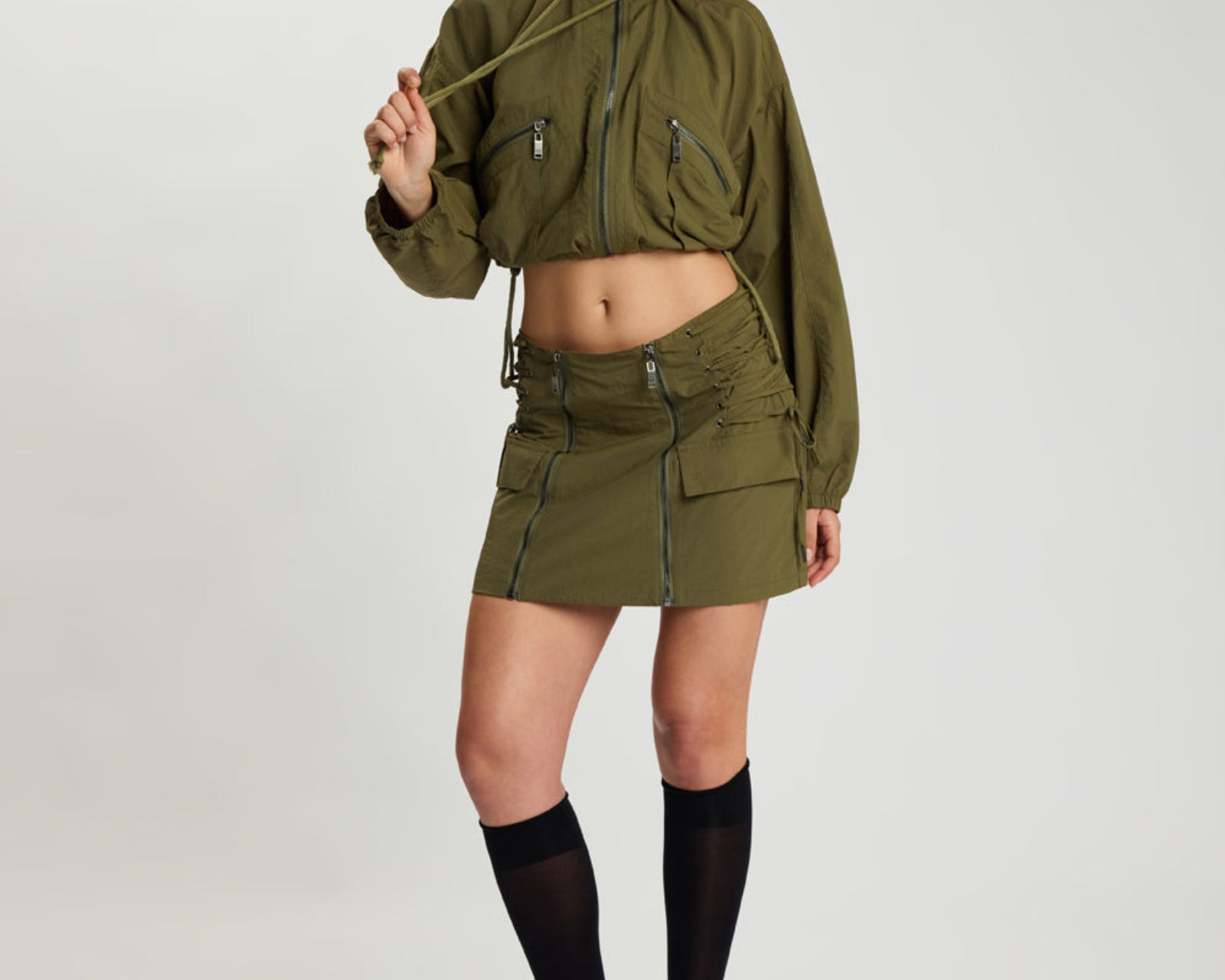 Drift Cropped Bubble Hem Jacket - Khaki