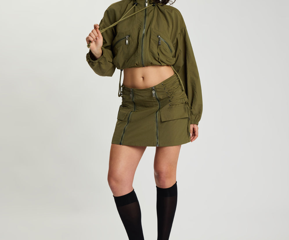 Drift Cropped Bubble Hem Jacket - Khaki