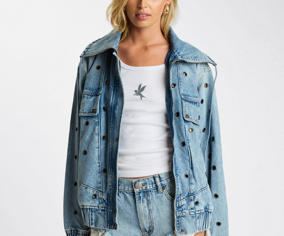 Punk Paradise Denim Bomber Jacket - Salty Dog