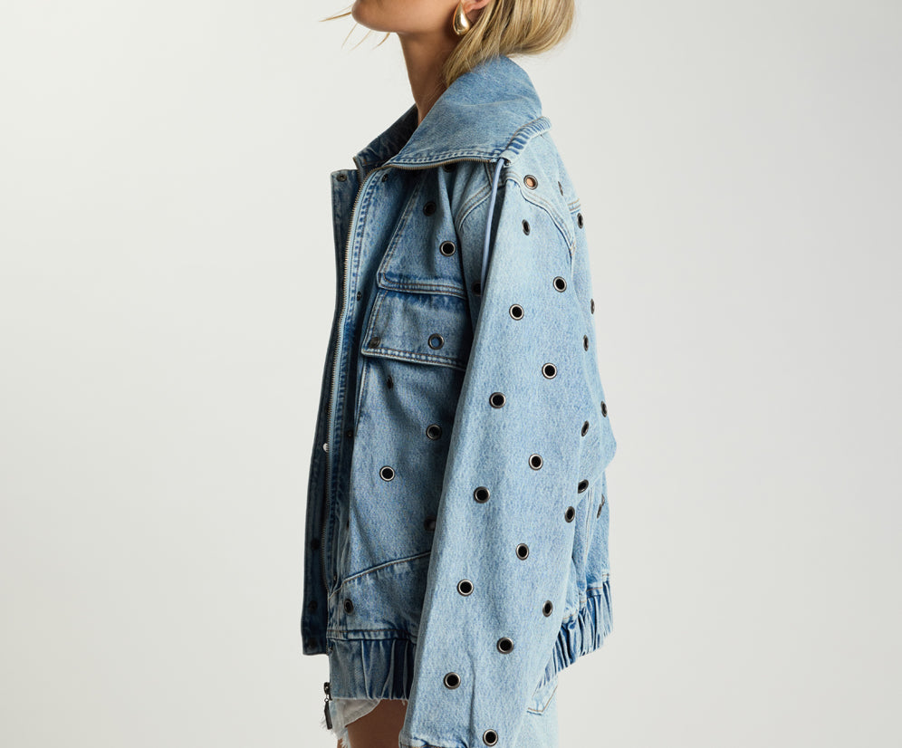 Punk Paradise Denim Bomber Jacket - Salty Dog