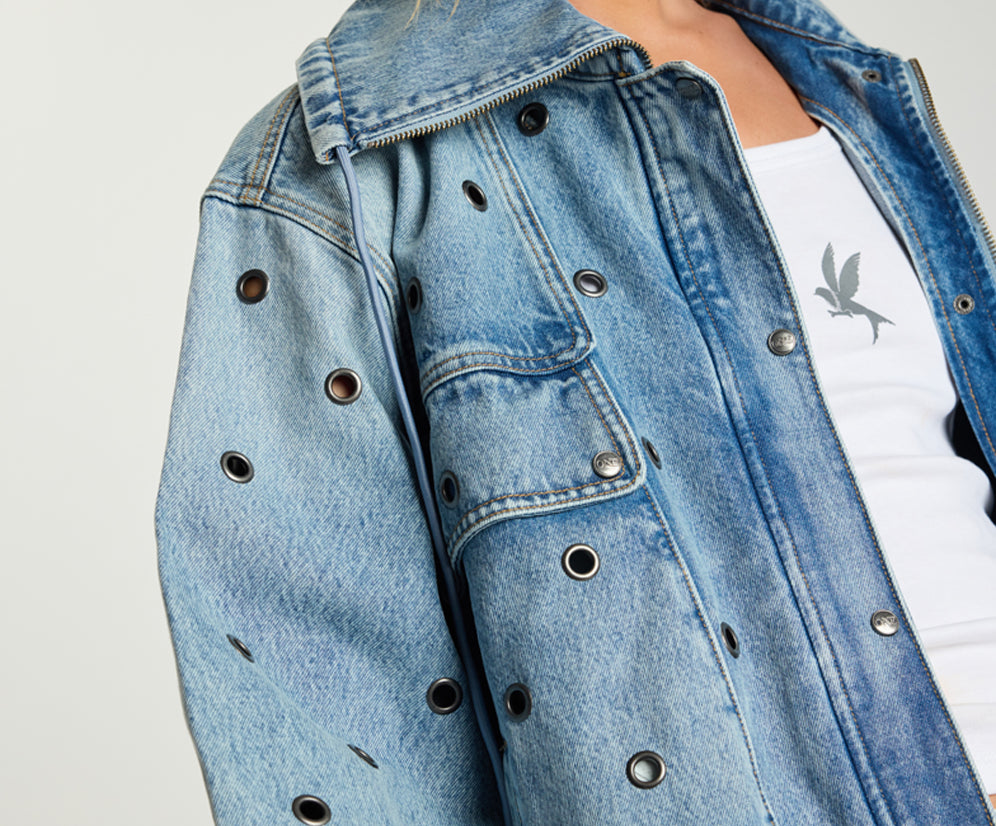Punk Paradise Denim Bomber Jacket - Salty Dog