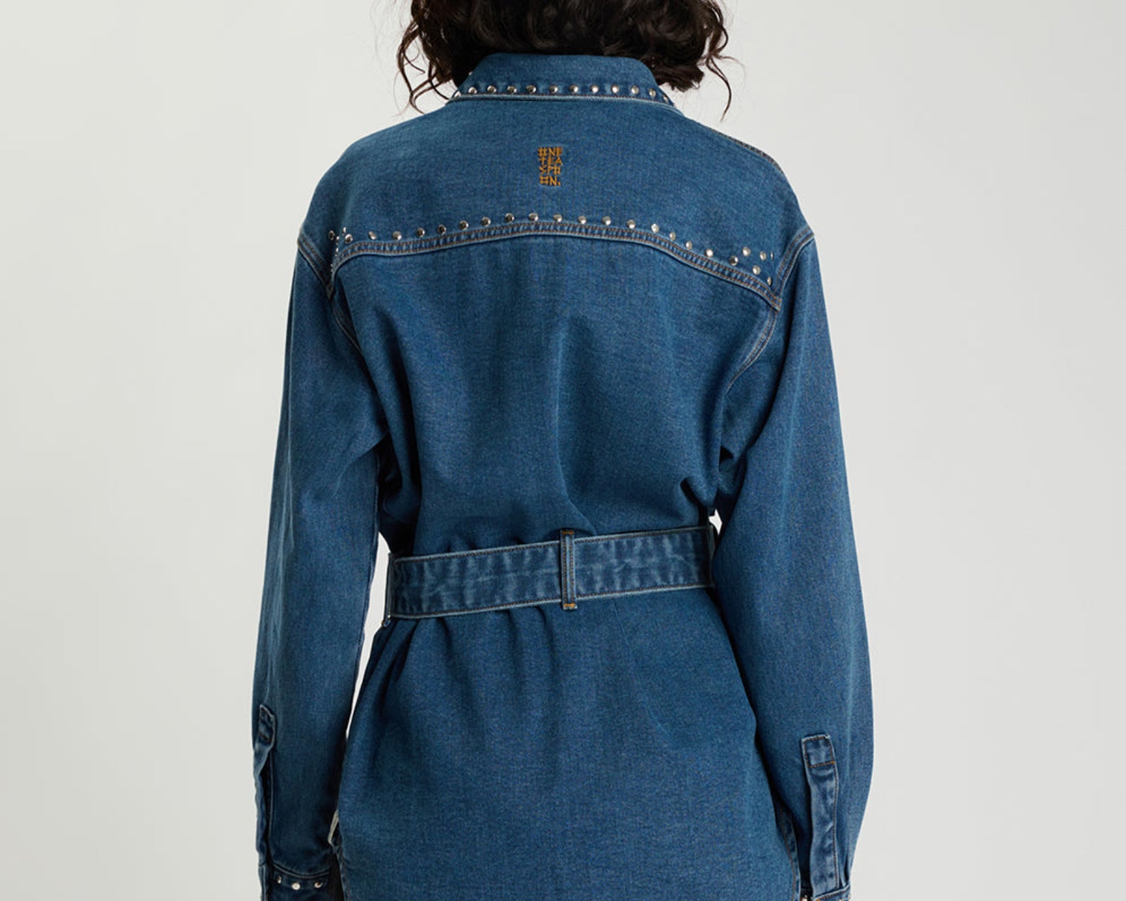 Chrome Edge Studded Belted Denim Jacket - Eclipse Blue