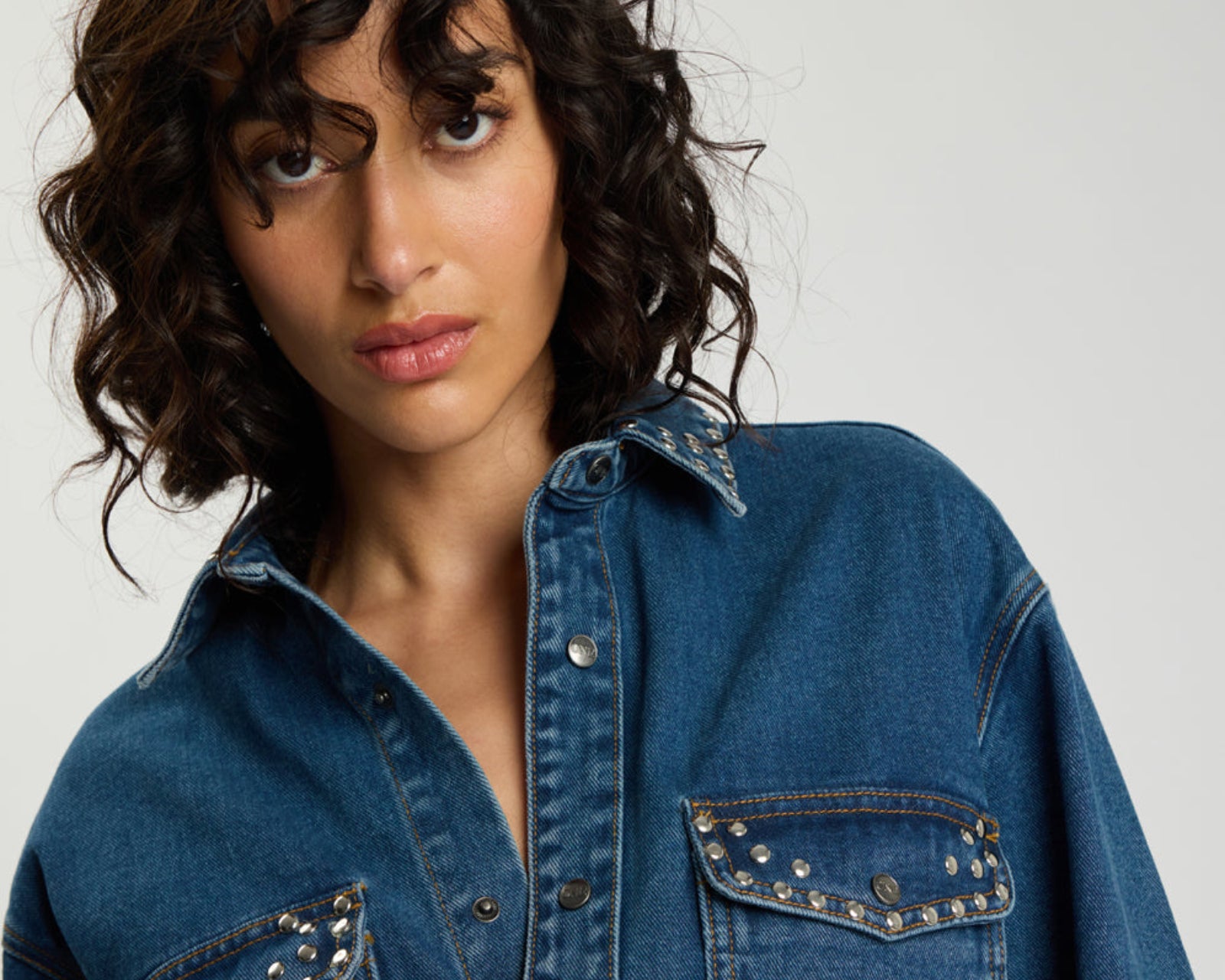 Chrome Edge Studded Belted Denim Jacket - Eclipse Blue