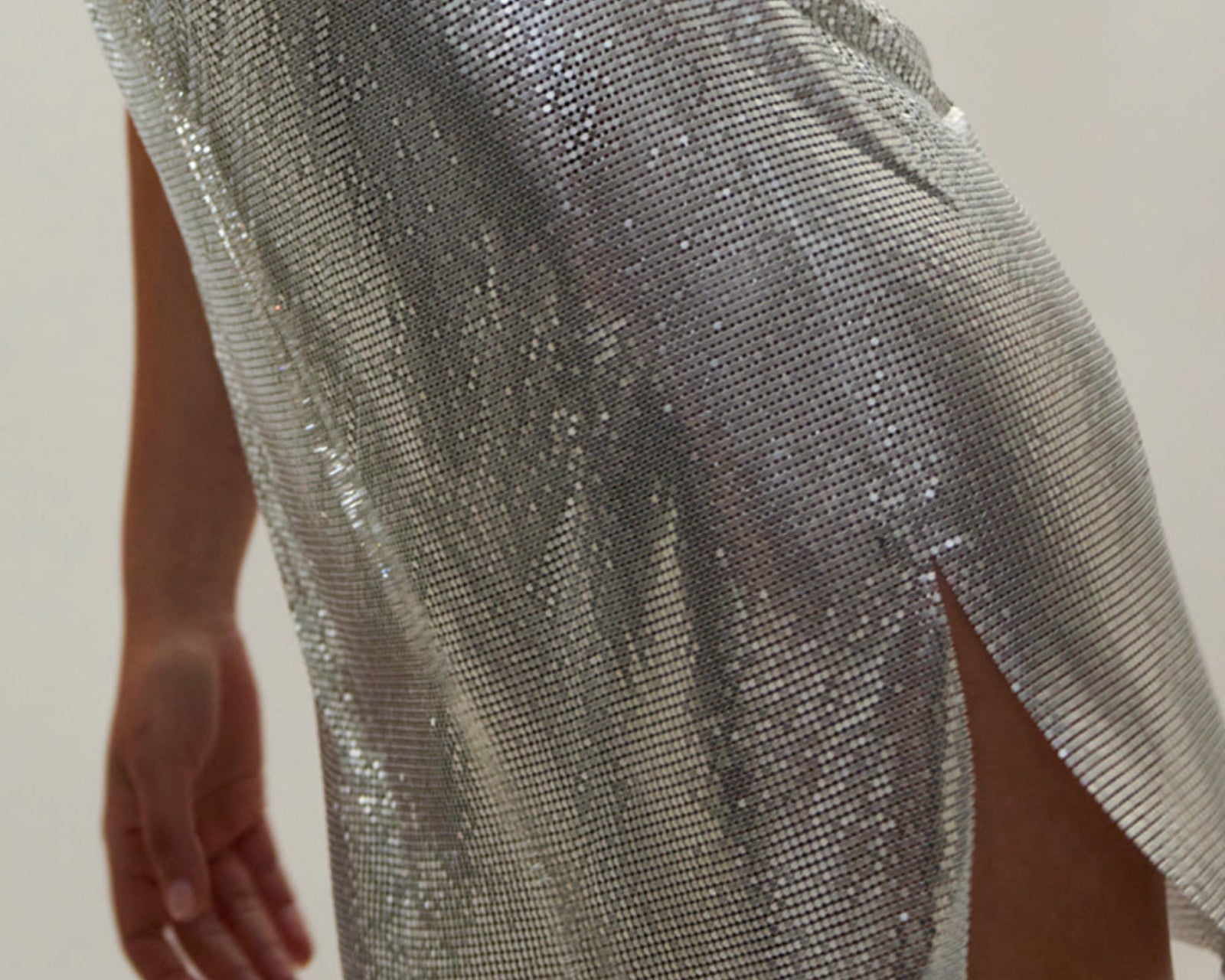 Supernova Chainmail Mesh Cowl-Neck Mini Dress - Silver