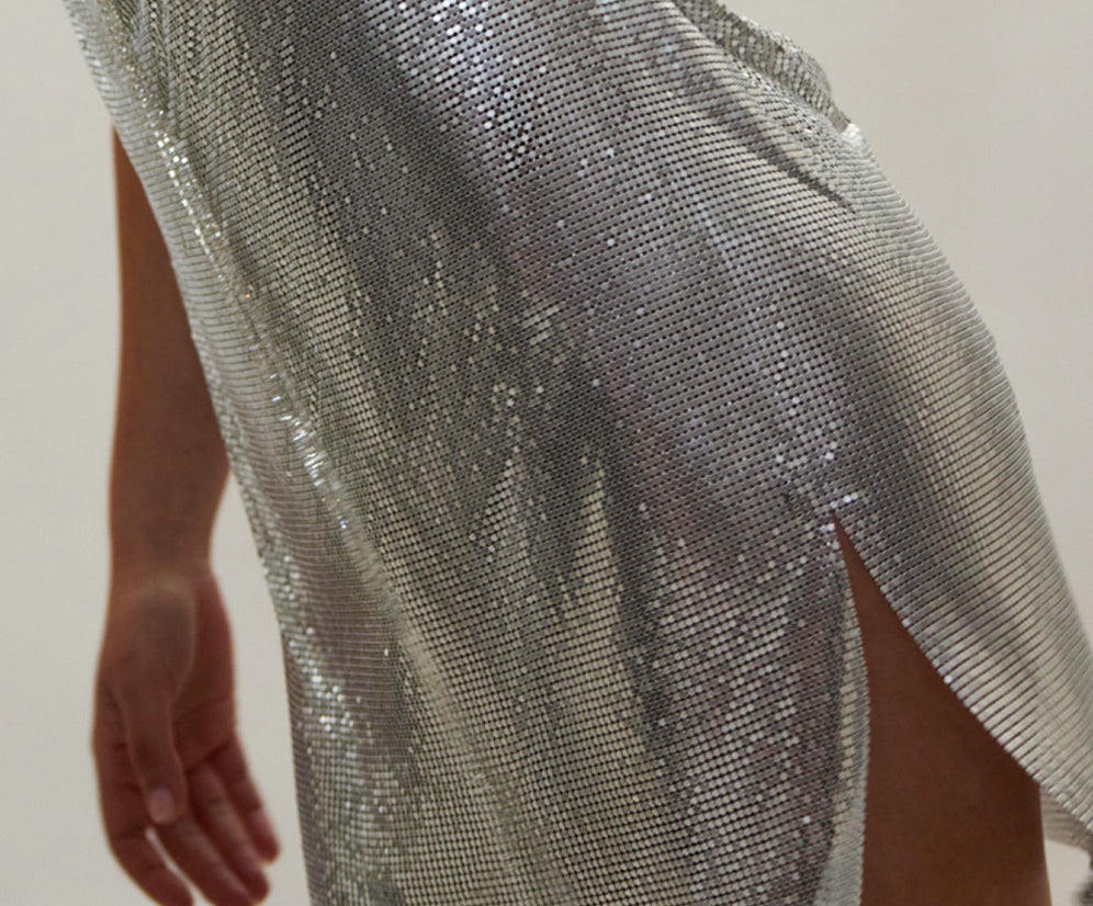 Supernova Chainmail Mesh Cowl-Neck Mini Dress - Silver