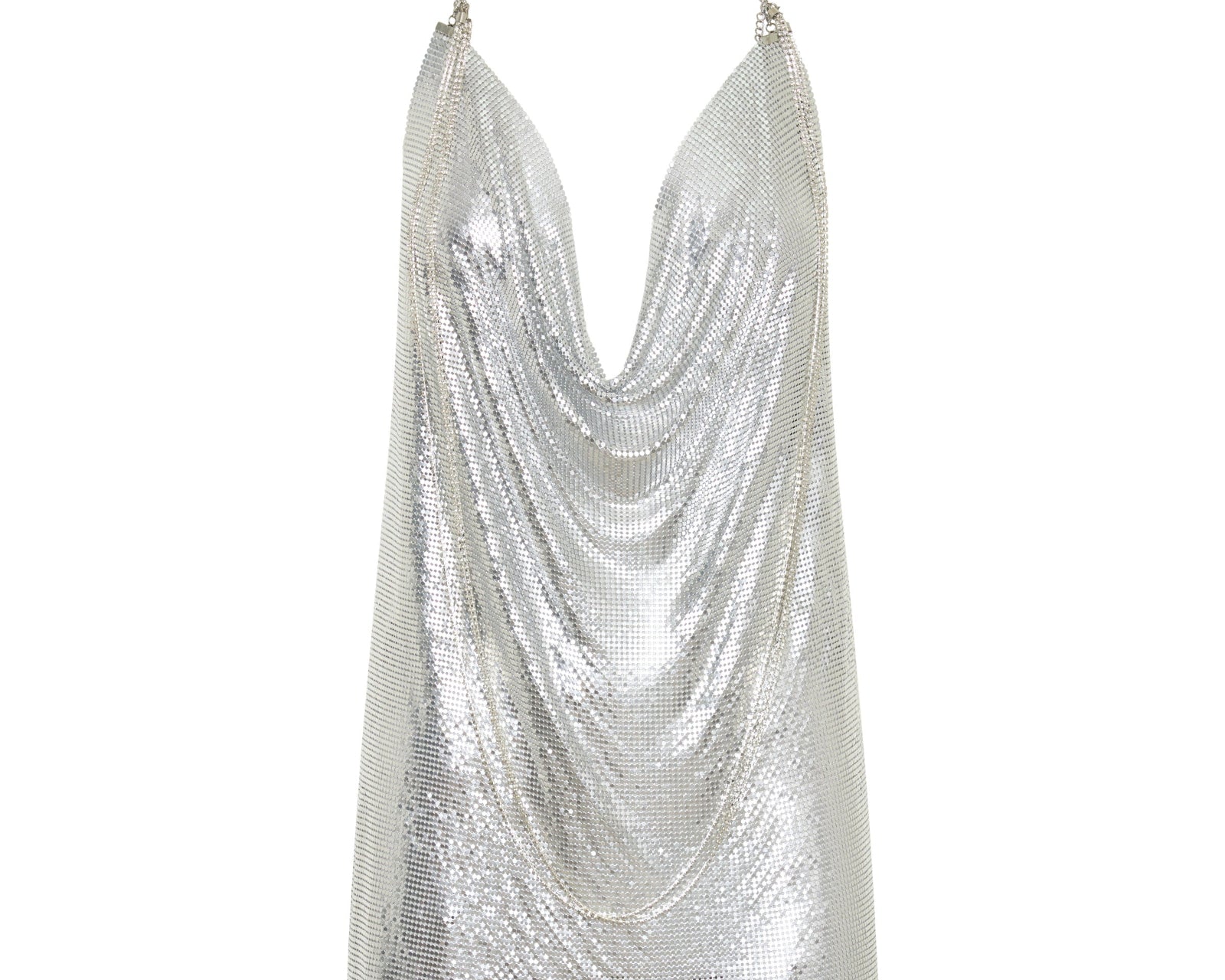 Supernova Chainmail Mesh Cowl-Neck Mini Dress - Silver