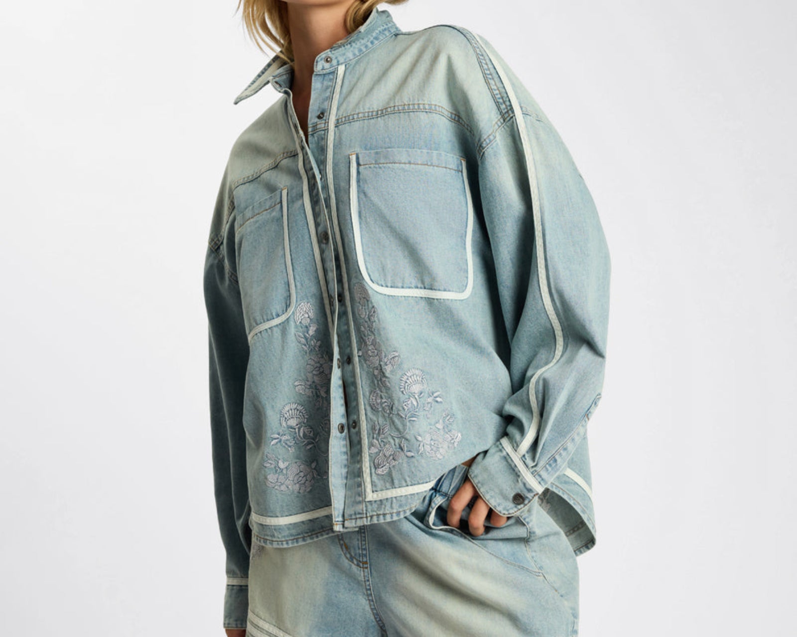 Embroidered Essential Denim Shirt - Folklore Chambray Blue
