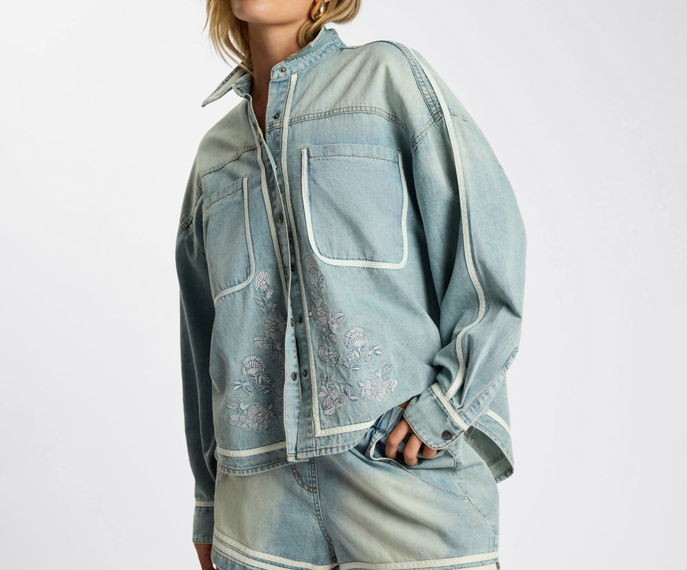 Embroidered Essential Denim Shirt - Folklore Chambray Blue