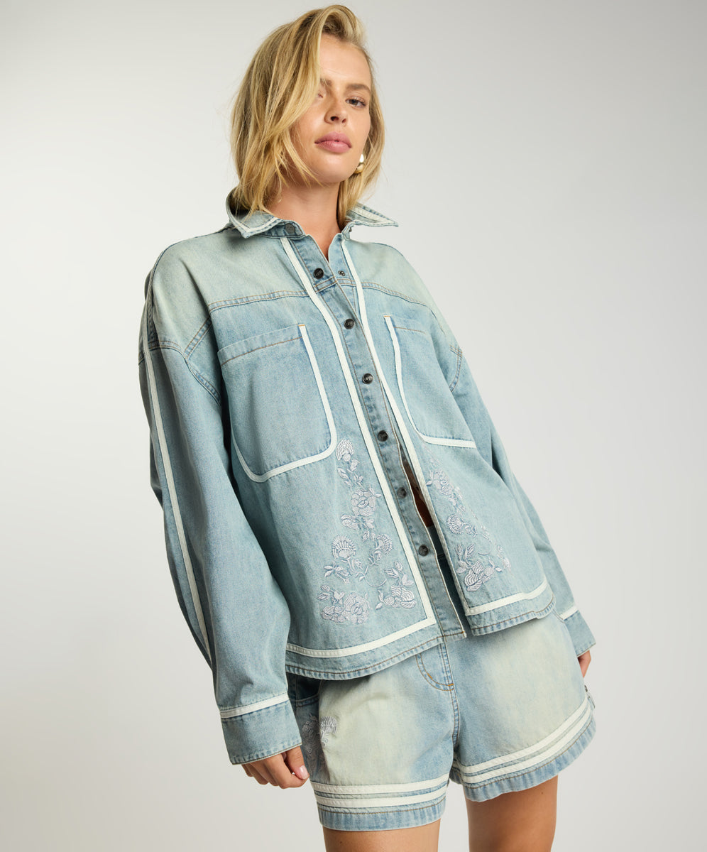 Embroidered Essential Denim Shirt - Folklore Chambray Blue