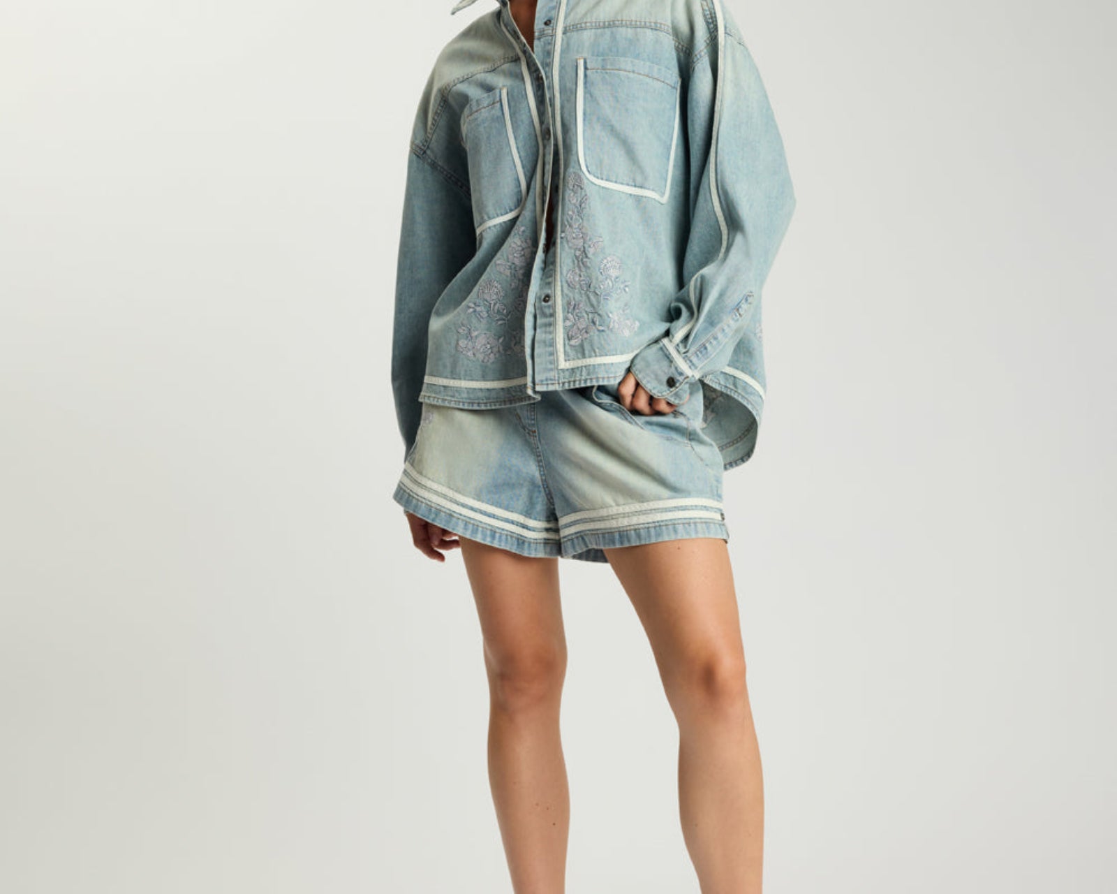 Embroidered Essential Denim Shirt - Folklore Chambray Blue