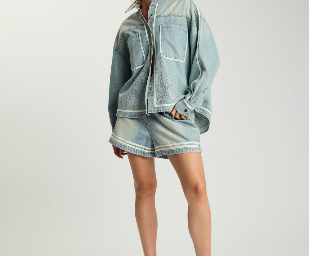 Embroidered Essential Denim Shirt - Folklore Chambray Blue