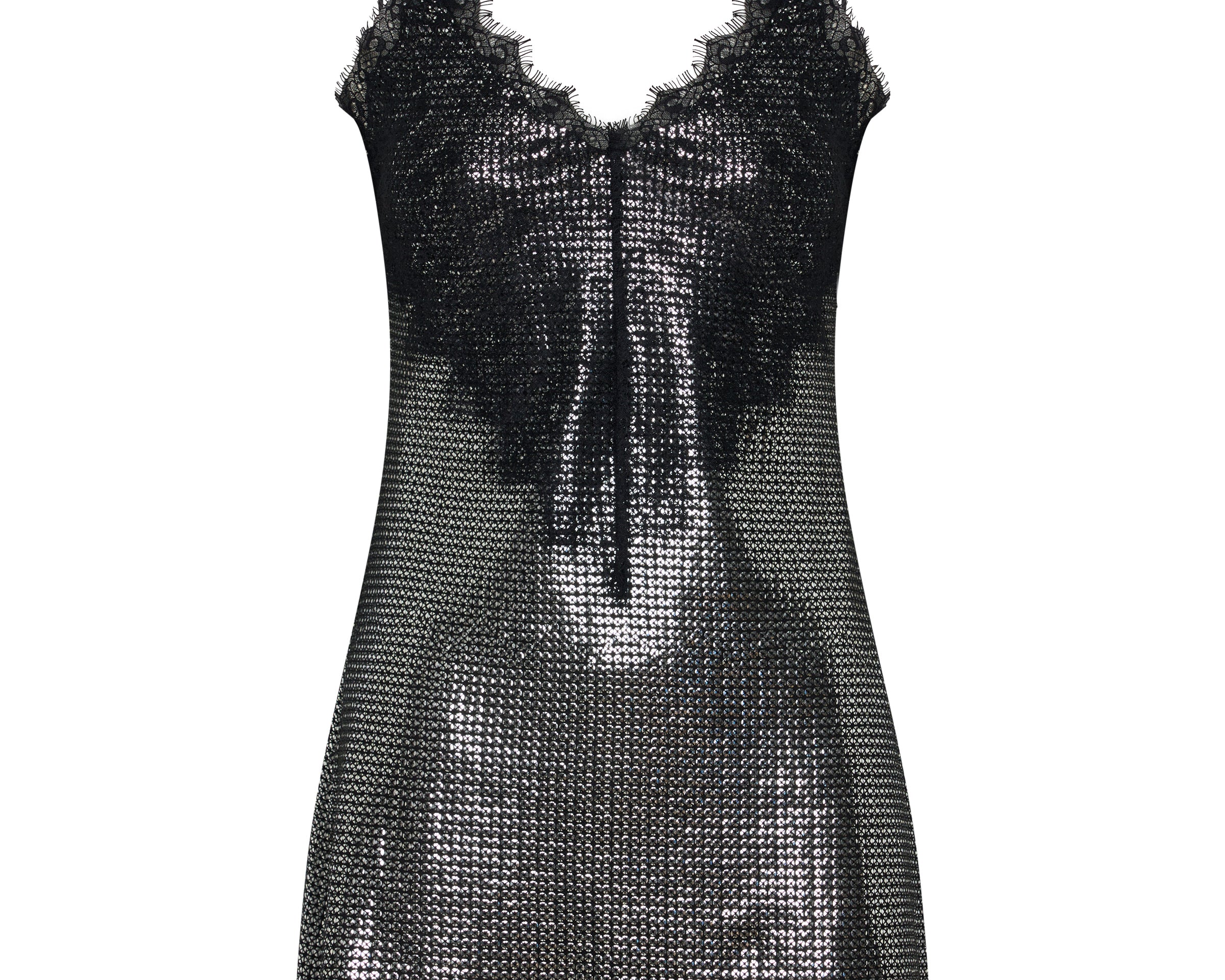 Afterparty Sequin Slip Mini Dress - Silver & Black Lace