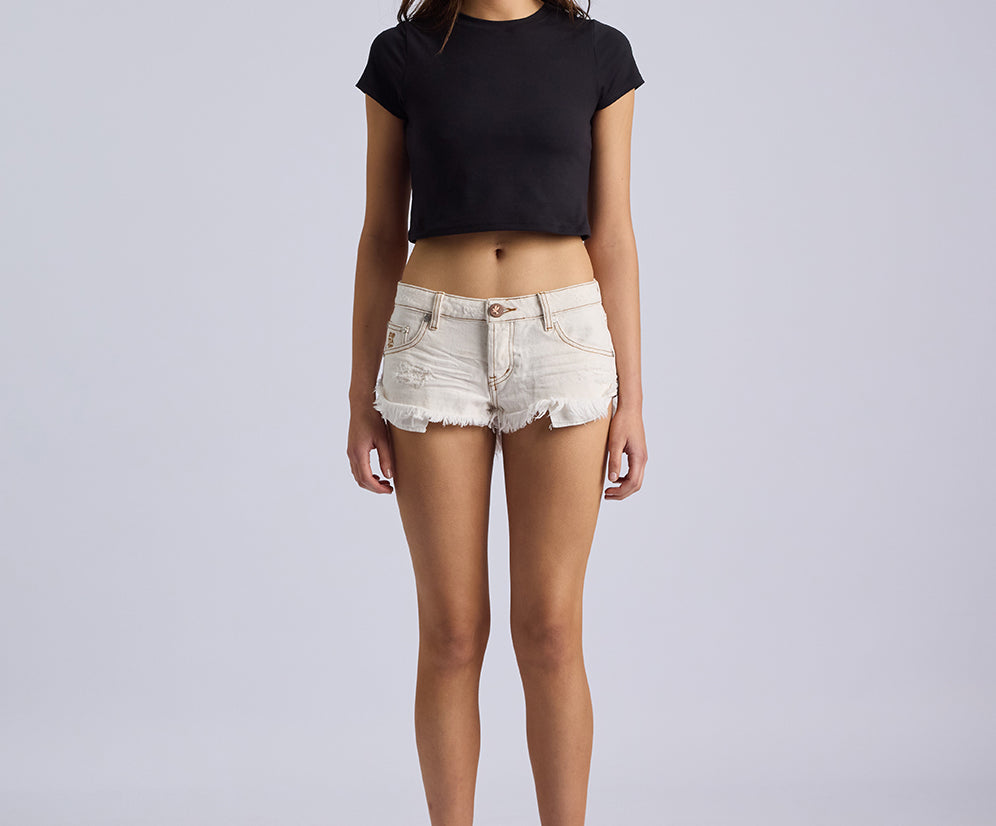 Dukes Low Waist Mini Denim Shorts - White Beauty