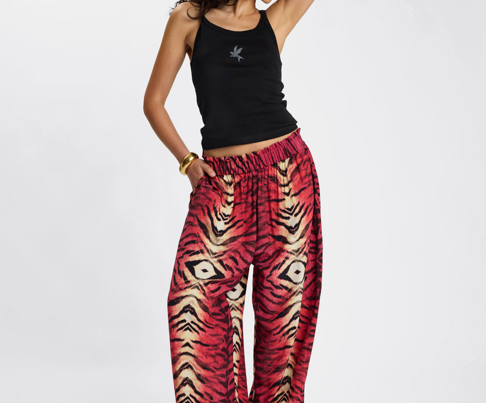 Wild Rouge Palazzo Pants - Red Animal Print