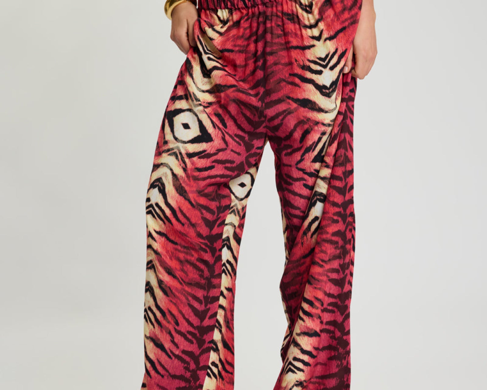 Wild Rouge Palazzo Pants - Red Animal Print