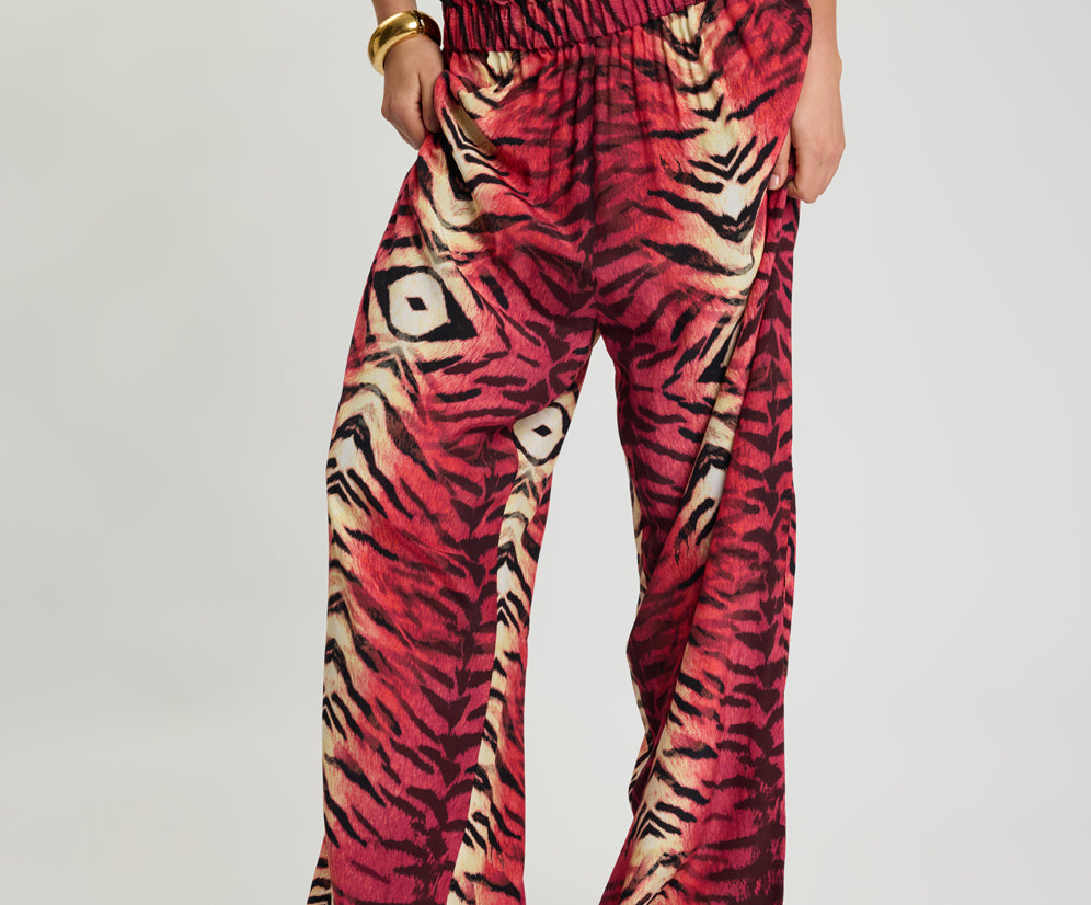 Wild Rouge Palazzo Pants - Red Animal Print