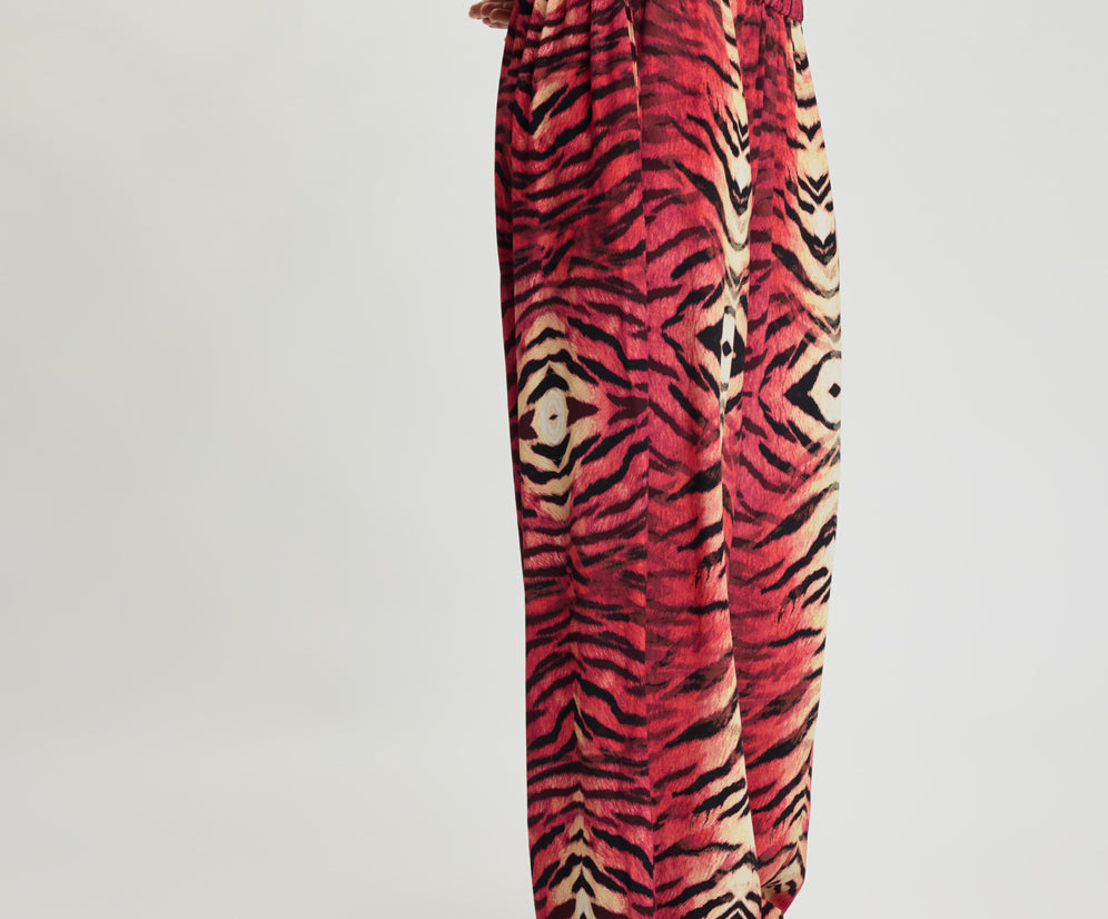 Wild Rouge Palazzo Pants - Red Animal Print