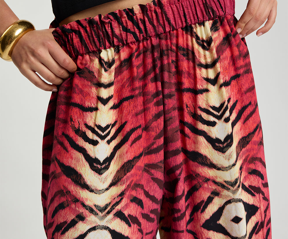 Wild Rouge Palazzo Pants - Red Animal Print