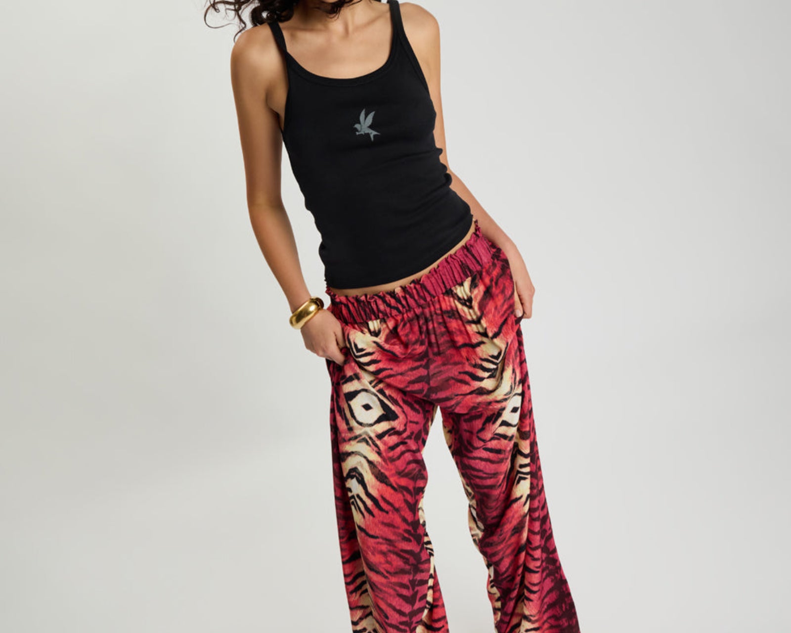 Wild Rouge Palazzo Pants - Red Animal Print