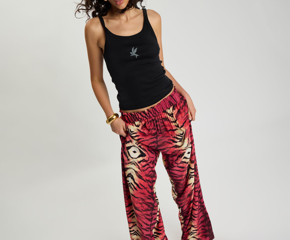 Wild Rouge Palazzo Pants - Red Animal Print