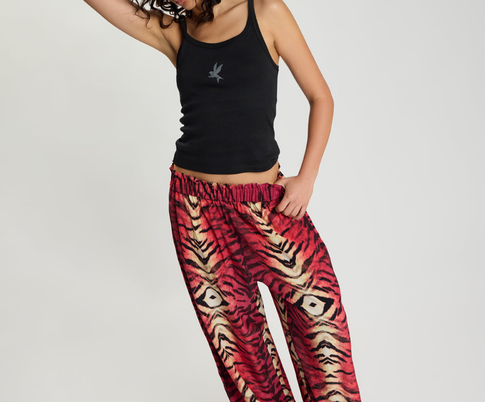 Wild Rouge Palazzo Pants - Red Animal Print