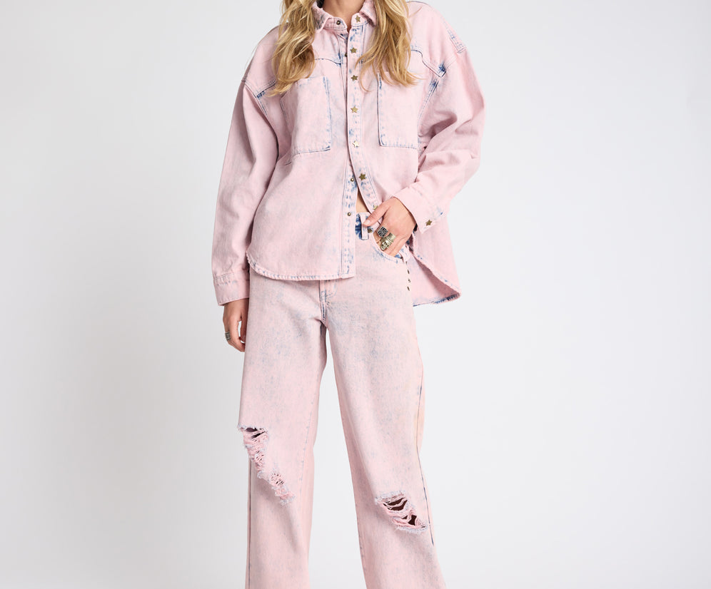Star Teaser Daria Denim Shacket - Pink Haze