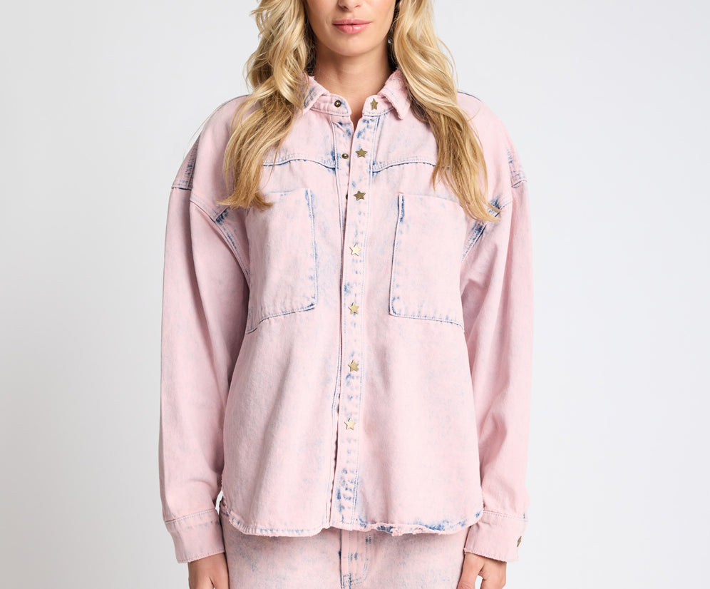 Star Teaser Daria Denim Shacket - Pink Haze