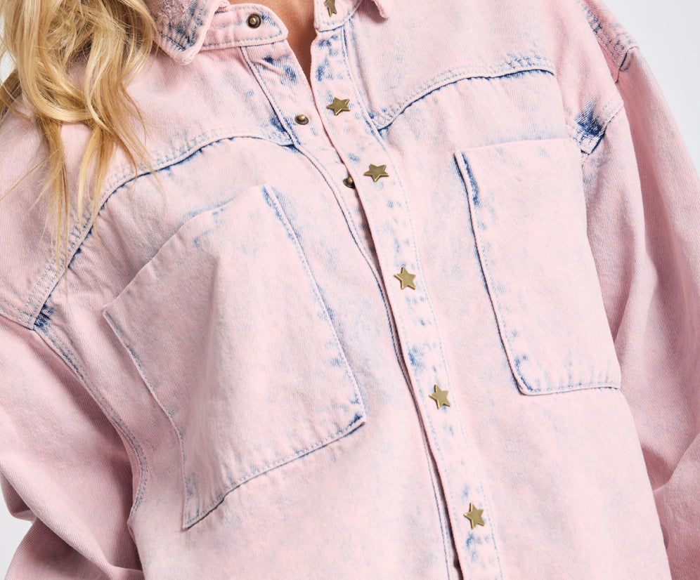 Star Teaser Daria Denim Shacket - Pink Haze